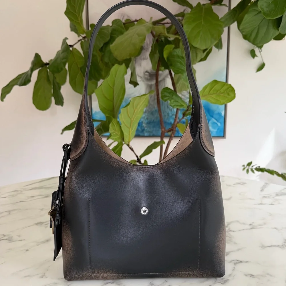 Coach Brooklyn Shoulder Bag 28 In Loved Leather Silver Black Brown CBH44 Ergo - Picture 5 of 16